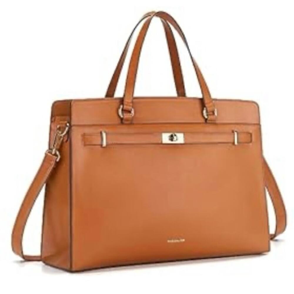 Missnine Camel Brown Laptop Bag with‎ Padded Sleeve and Accent Scarf Workwear